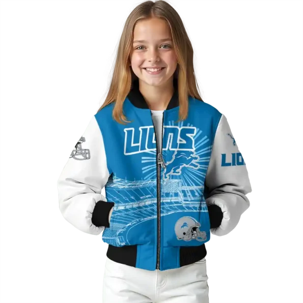 customized detroit lions ferris arena blue white bomber jacket top rated
