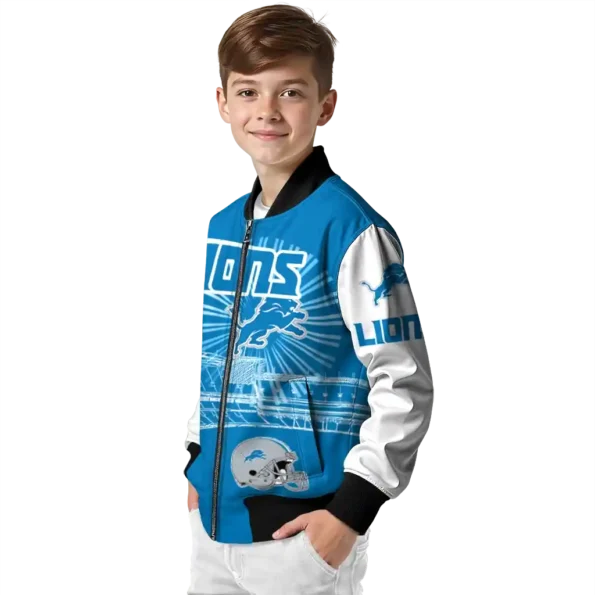 customized detroit lions ferris arena blue white bomber jacket trendy