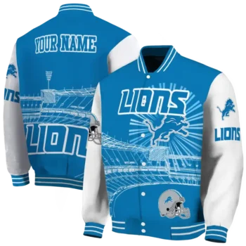 customized detroit lions ferris arena blue white varsity jacket fashion forward.webp
