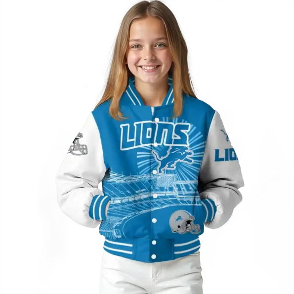 customized detroit lions ferris arena blue white varsity jacket top rated.webp