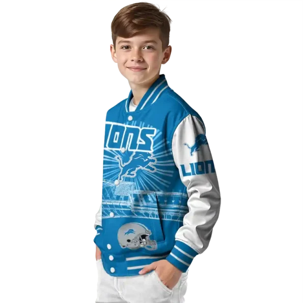 customized detroit lions ferris arena blue white varsity jacket trendy.webp