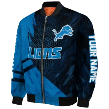 customized detroit lions hexagon mesh blue black bomber jacket best selling
