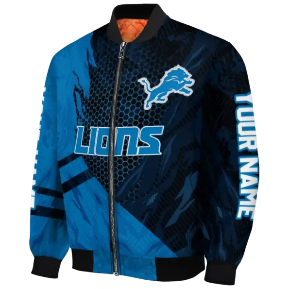 customized detroit lions hexagon mesh blue black bomber jacket best selling