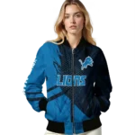 customized detroit lions hexagon mesh blue black bomber jacket best selling