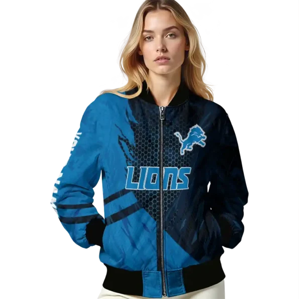 customized detroit lions hexagon mesh blue black bomber jacket latest model