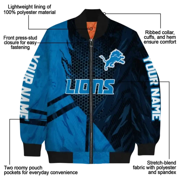 customized detroit lions hexagon mesh blue black bomber jacket new arrival