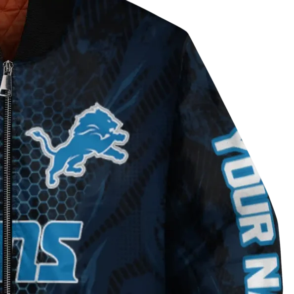 customized detroit lions hexagon mesh blue black bomber jacket premium grade
