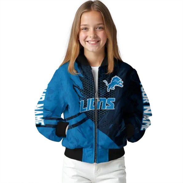 customized detroit lions hexagon mesh blue black bomber jacket top rated