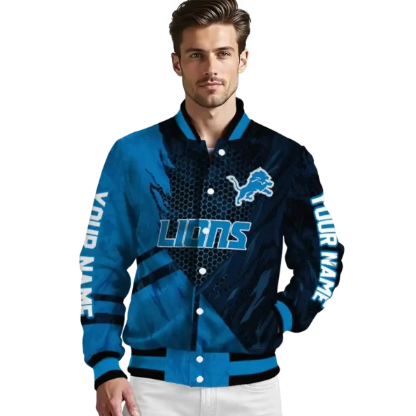customized detroit lions hexagon mesh blue black varsity jacket high quality.webp