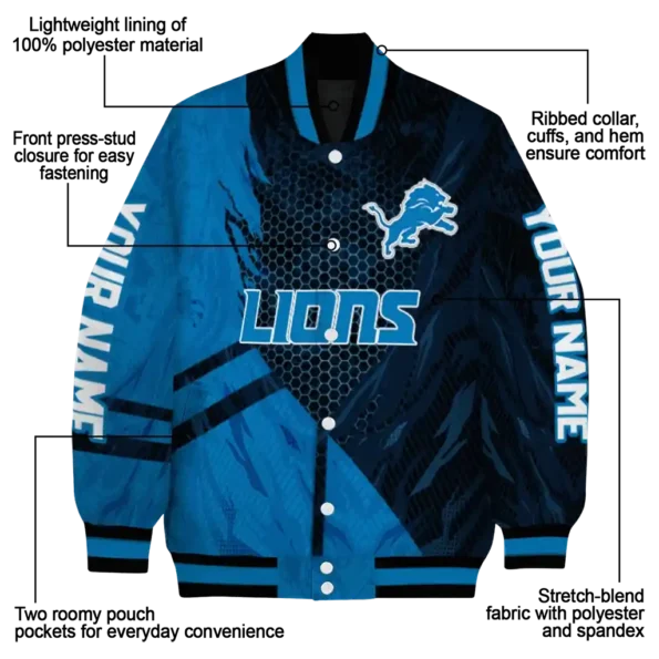 customized detroit lions hexagon mesh blue black varsity jacket new arrival.webp