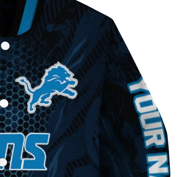 customized detroit lions hexagon mesh blue black varsity jacket premium grade.webp