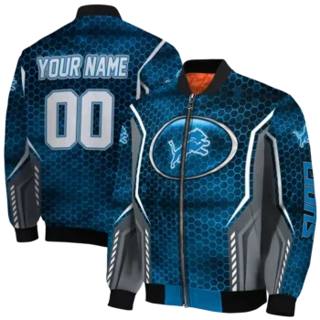 customized detroit lions power plate blue bomber jacket fashion forward