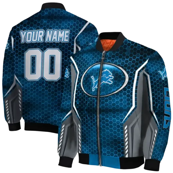 customized detroit lions power plate blue bomber jacket fashion forward