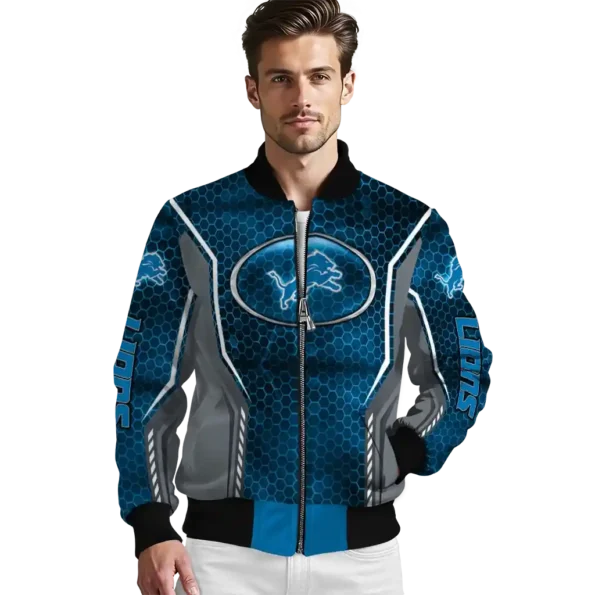 customized detroit lions power plate blue bomber jacket high quality