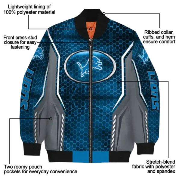 customized detroit lions power plate blue bomber jacket new arrival