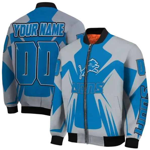 customized detroit lions spider mark blue grey crocs bomber jacket fashion forward