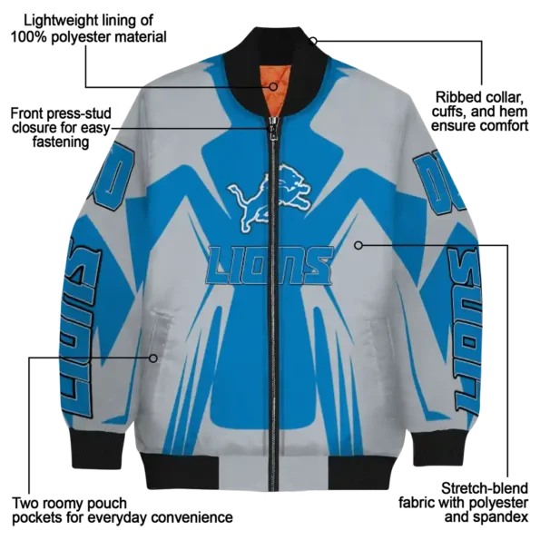 customized detroit lions spider mark blue grey crocs bomber jacket new arrival