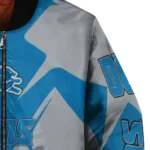 customized detroit lions spider mark blue grey crocs bomber jacket best selling