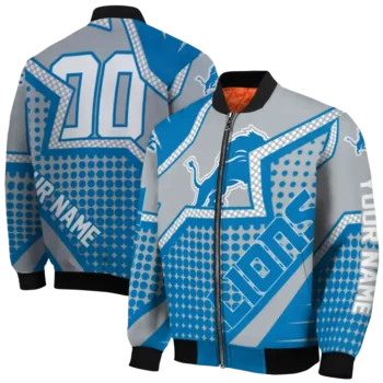 customized detroit lions star burst blue bomber jacket fashion forward