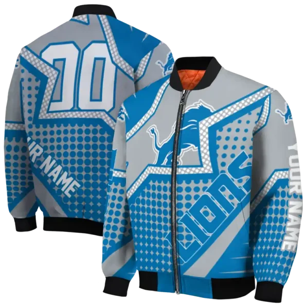 customized detroit lions star burst blue bomber jacket fashion forward