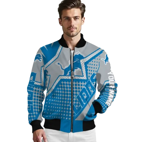 customized detroit lions star burst blue bomber jacket high quality