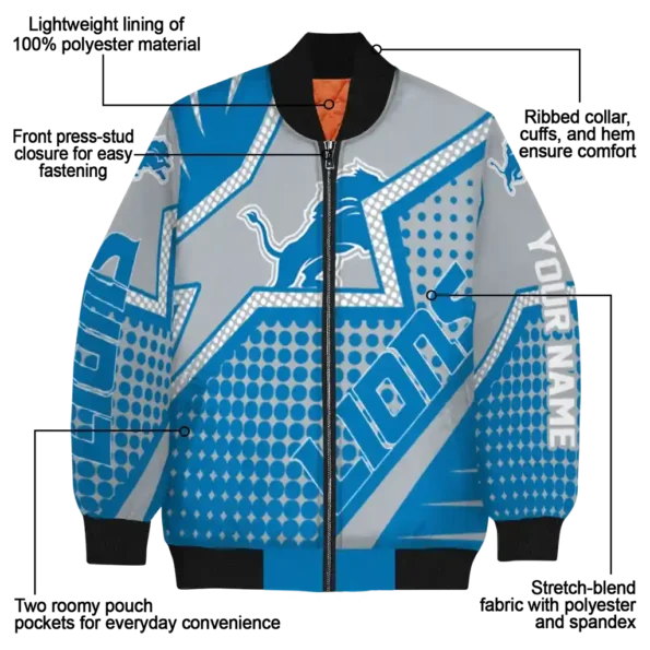 customized detroit lions star burst blue bomber jacket new arrival