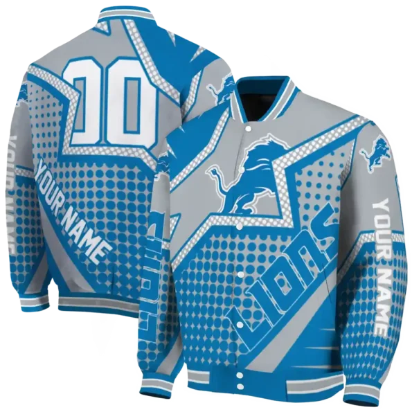 customized detroit lions star burst blue varsity jacket fashion forward.webp