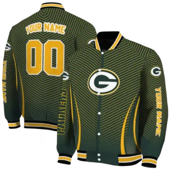 customized green bay packers chevron arrow green varsity jacket fashion forward.webp