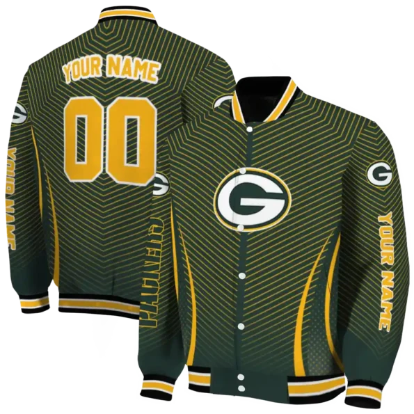 customized green bay packers chevron arrow green varsity jacket fashion forward.webp