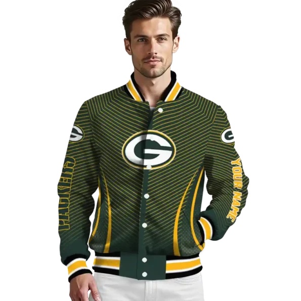 customized green bay packers chevron arrow green varsity jacket high quality.webp