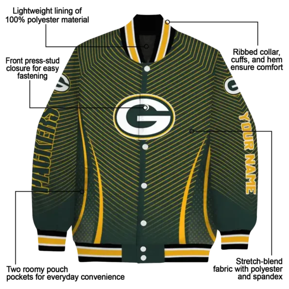 customized green bay packers chevron arrow green varsity jacket new arrival.webp