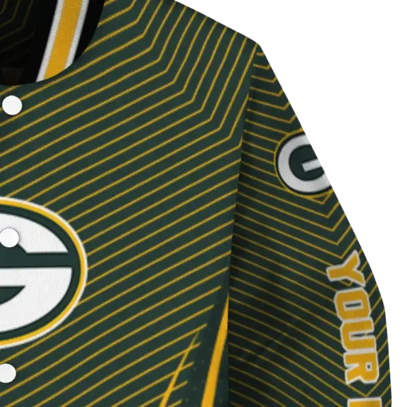 customized green bay packers chevron arrow green varsity jacket premium grade.webp