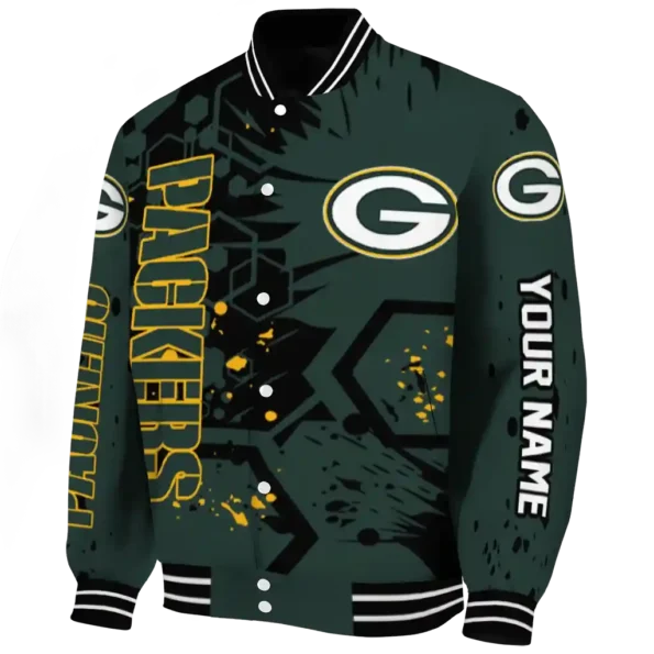 customized green bay packers hexagon cluster green black varsity jacket best selling.webp