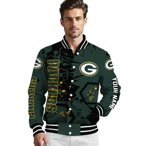 customized green bay packers hexagon cluster green black varsity jacket high quality.webp