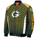 customized green bay packers hexagon grid green bomber jacket best selling