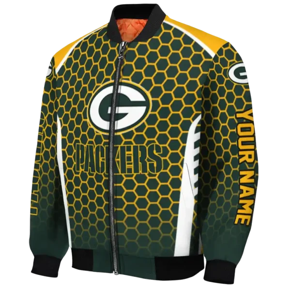customized green bay packers hexagon grid green bomber jacket best selling