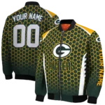 customized green bay packers hexagon grid green bomber jacket best selling