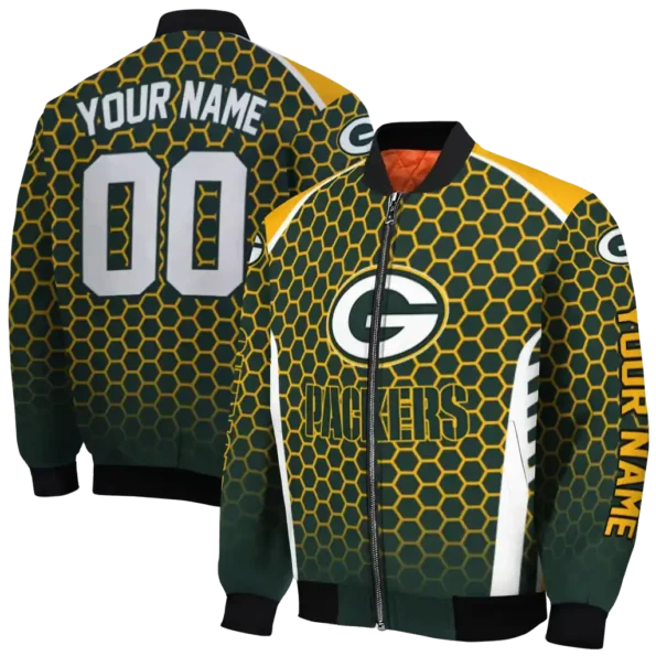 customized green bay packers hexagon grid green bomber jacket fashion forward