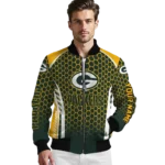 customized green bay packers hexagon grid green bomber jacket best selling