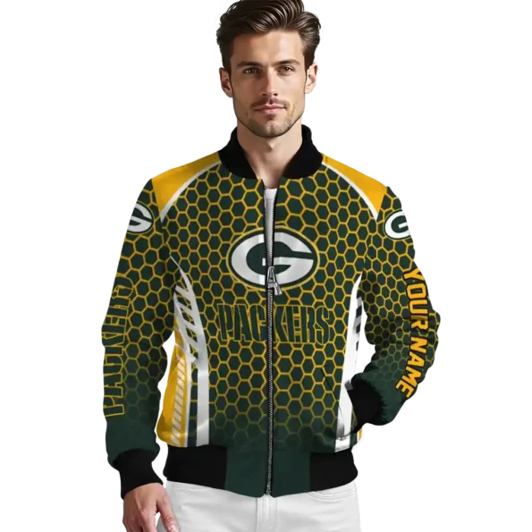 customized green bay packers hexagon grid green bomber jacket high quality