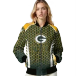 customized green bay packers hexagon grid green bomber jacket best selling