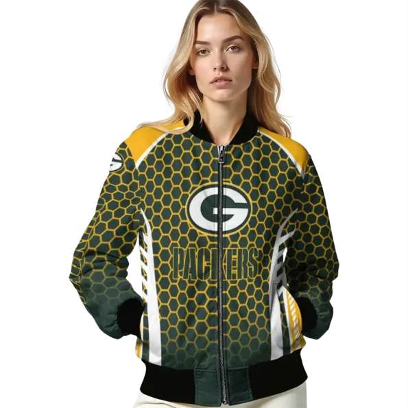 customized green bay packers hexagon grid green bomber jacket latest model