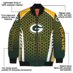 customized green bay packers hexagon grid green bomber jacket best selling
