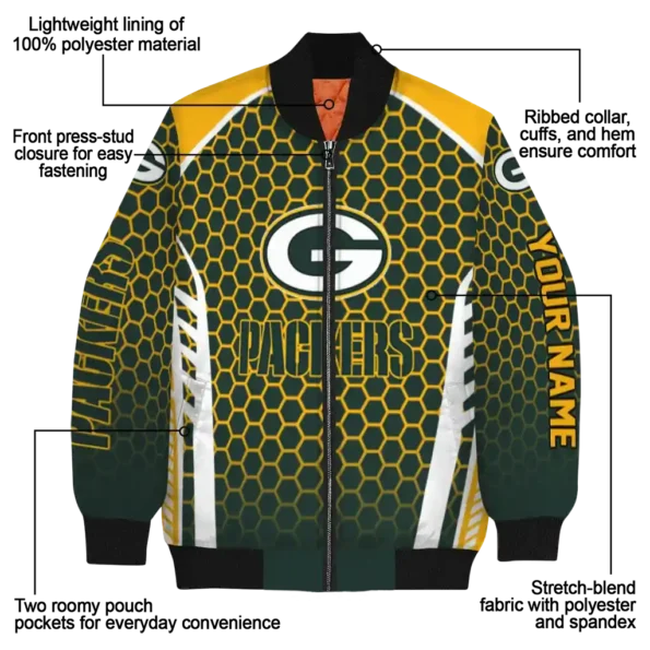 customized green bay packers hexagon grid green bomber jacket new arrival
