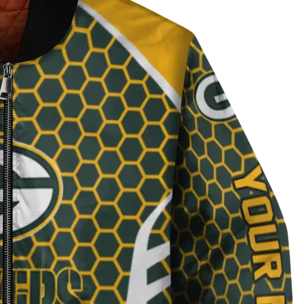 customized green bay packers hexagon grid green bomber jacket premium grade