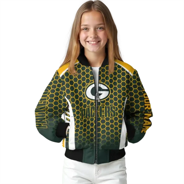 customized green bay packers hexagon grid green bomber jacket top rated