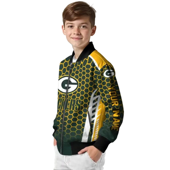 customized green bay packers hexagon grid green bomber jacket trendy