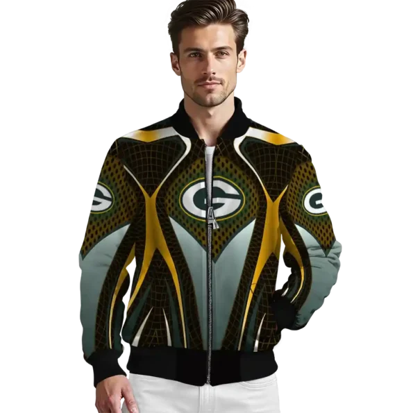 customized green bay packers mesh chest yellow crocs black bomber jacket high quality