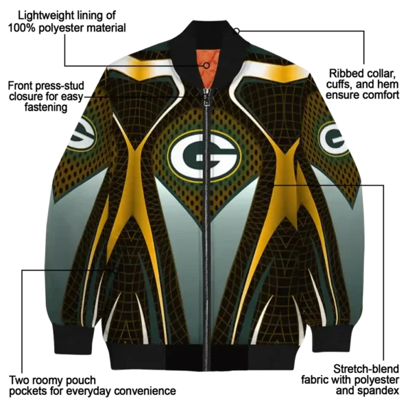 customized green bay packers mesh chest yellow crocs black bomber jacket new arrival