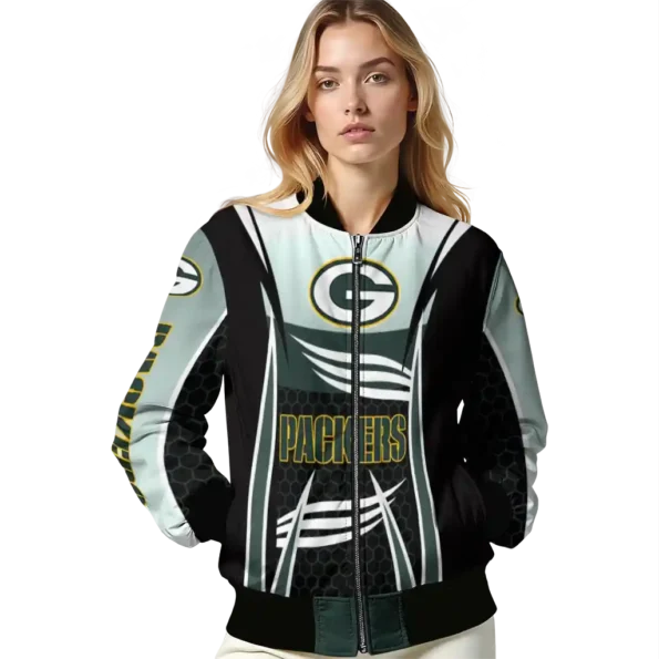 customized green bay packers mesh effect green black bomber jacket latest model